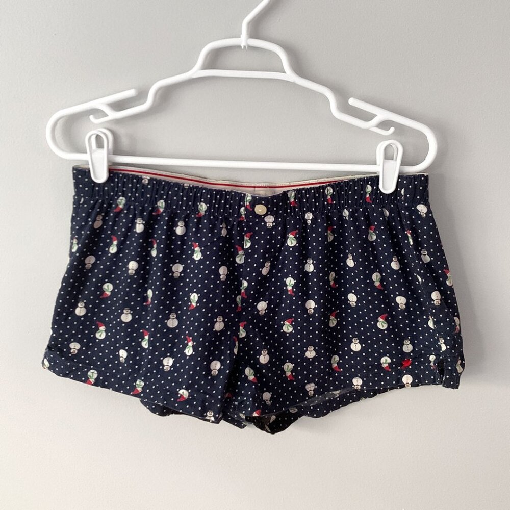 Aerie Pajama Shorts Navy Holiday Snowmen Polka Dot